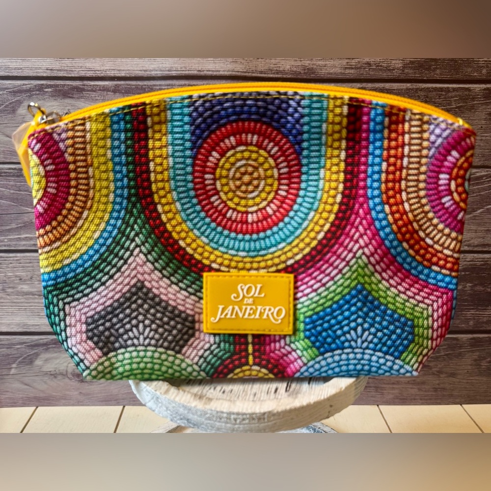 Sol de Janeiro Multicolor Beaded-Style Cosmetic Pouch with Yellow Trim